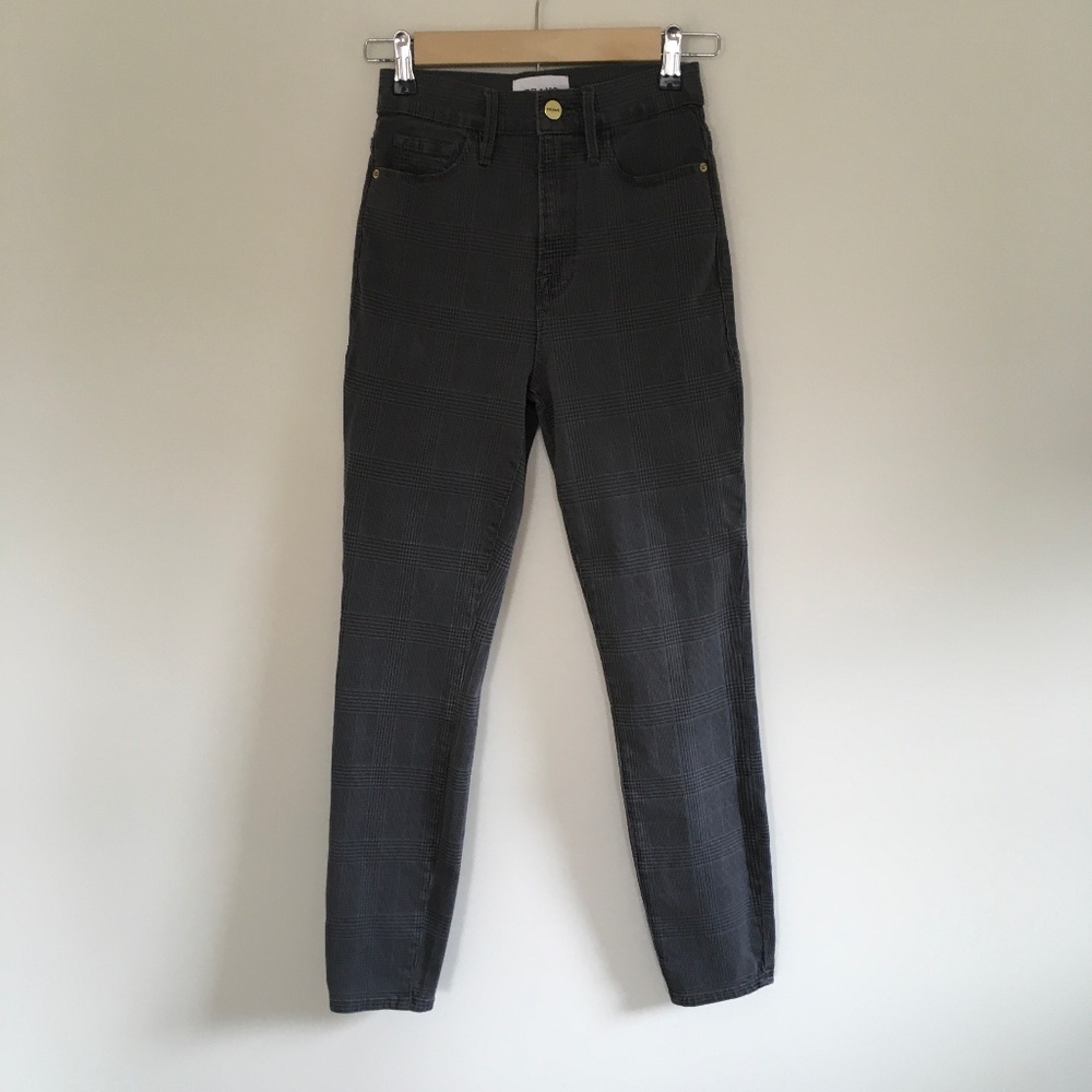 Frame Ali High Rise Cigarette Jeans Womens Sz 25 Gray Plaid Stretch Preppy NEW